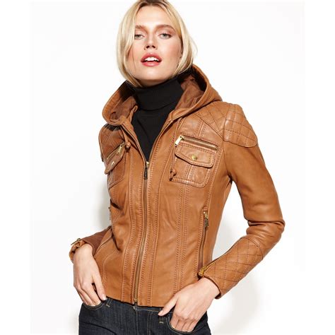 macys michael kors leather jacket men brown|Michael Kors leather jacket women's.